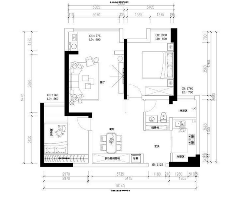 建業(yè)華陽峰渡89平方戶型分析及裝修效果圖案例